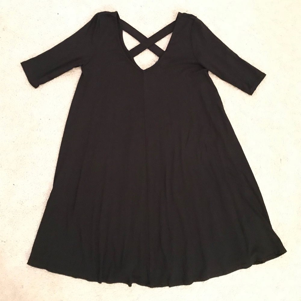 Juniors Black Dress with Criss Cross Open Back